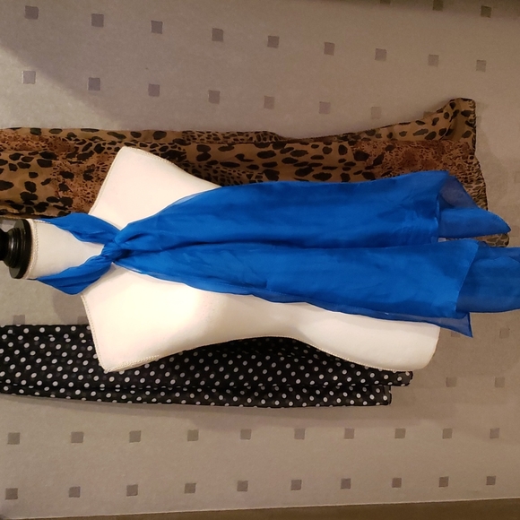 3 bundle Scarf Wrap includrs Leopard Print, Blue Poker Dot, Royal Blue Silk. - Picture 6 of 8